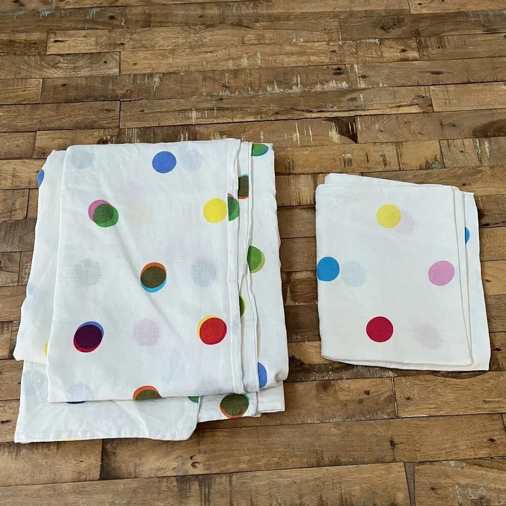 IKEA 100% Linen Rainbow Polka Dot 79x39.5 Duvet Cover and Pillowcase